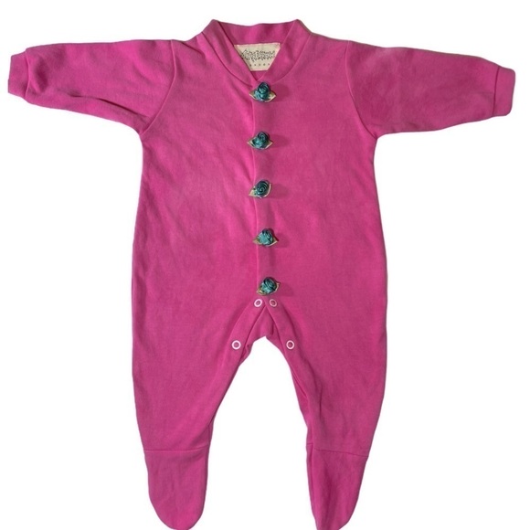 Pink Romper with Raised Green Florets - Picture 1 of 3